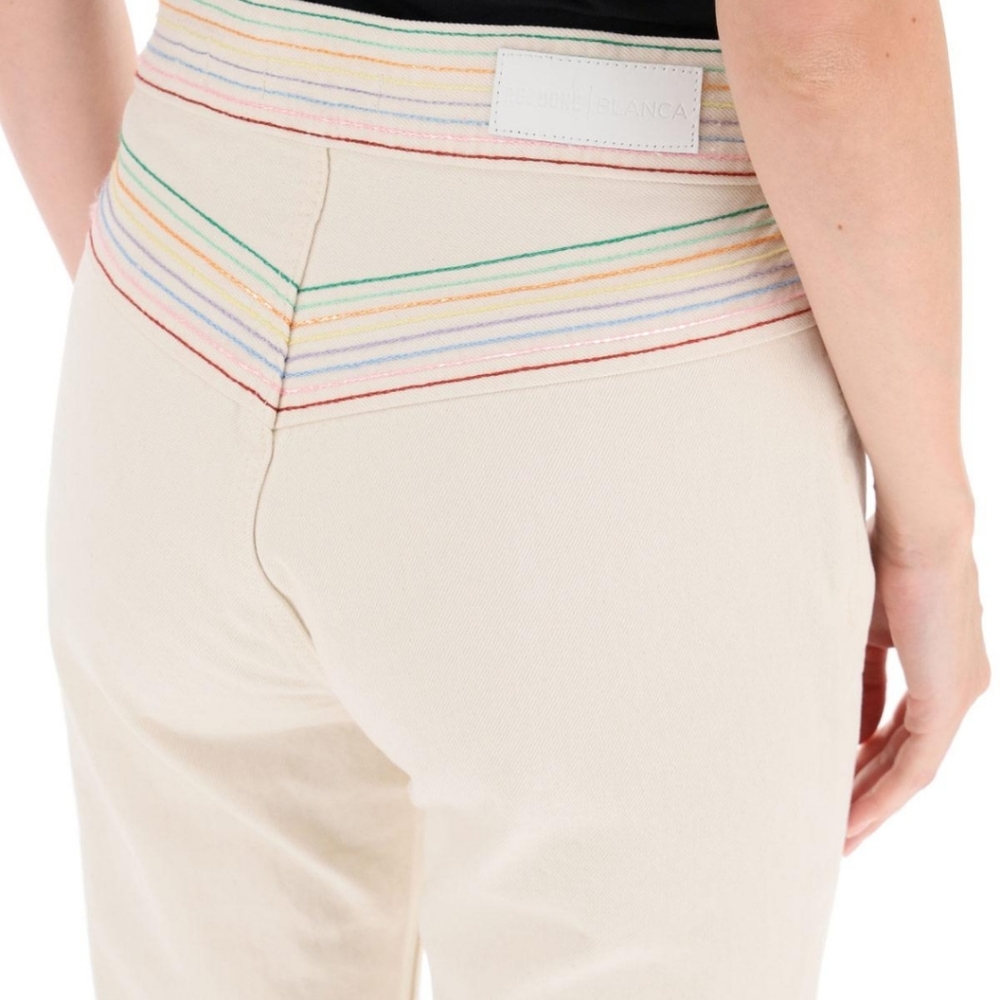 Redone Blanco Multi Color Stitch Button Up Jeans … - image 4